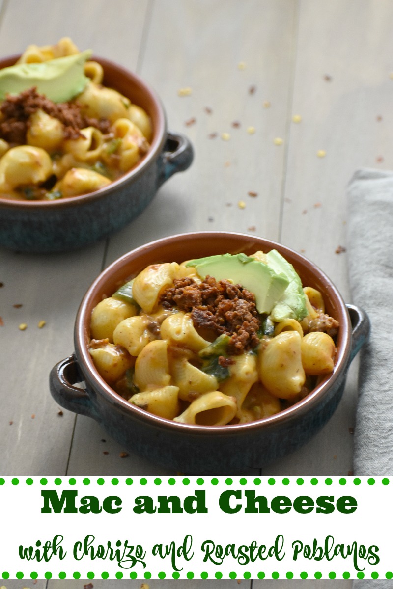 Mac and Cheese with Chorizo and Roasted Poblanos label pic