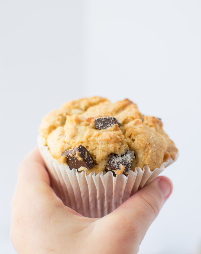 Closeup of a hand holding a muffin