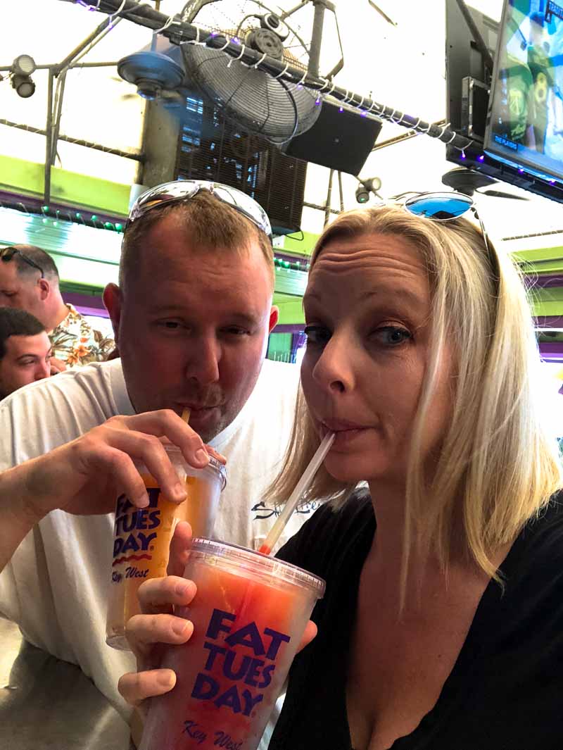 Enjoying our drinks at Fat Tuesday