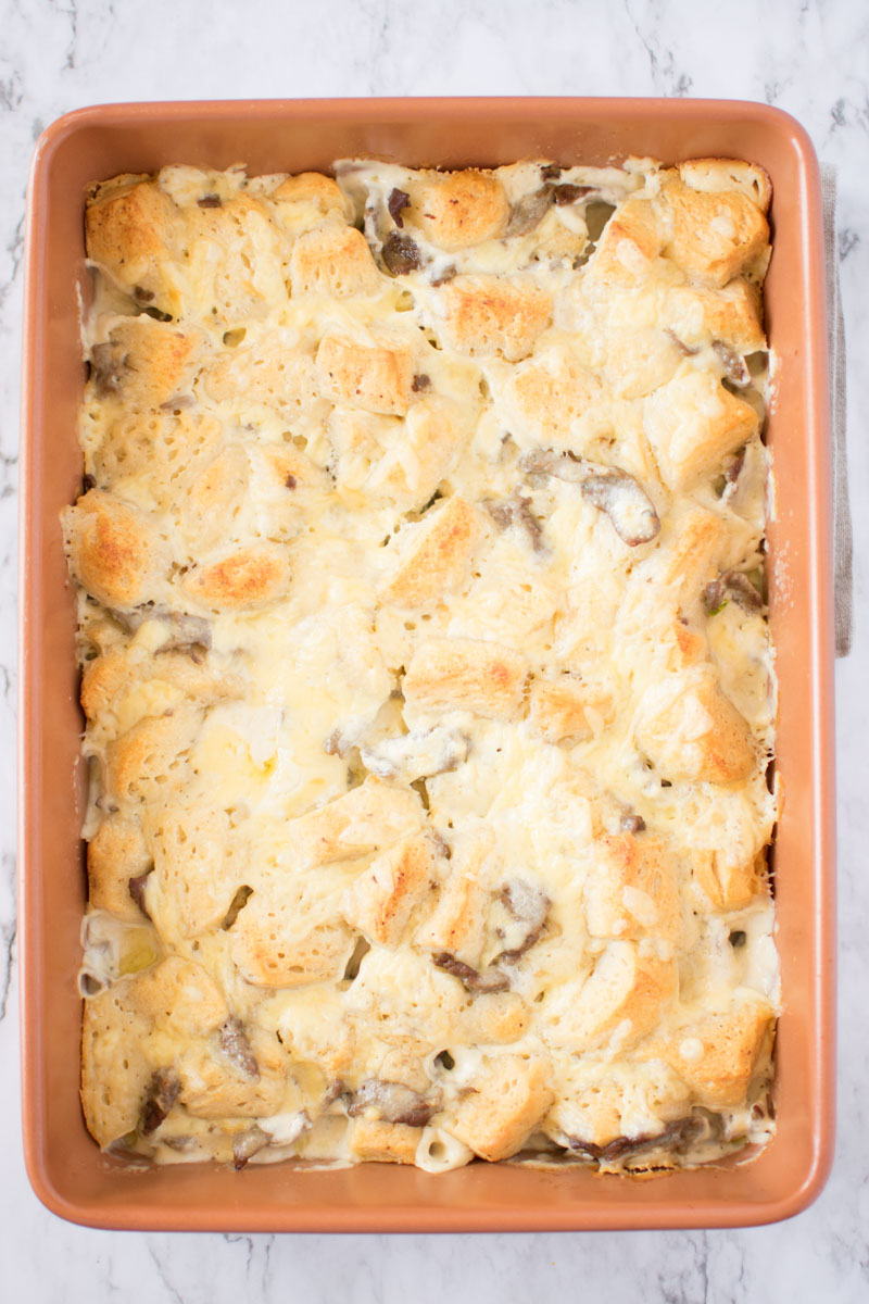 Philly Cheesesteak Bubble Up Casserole out of the oven