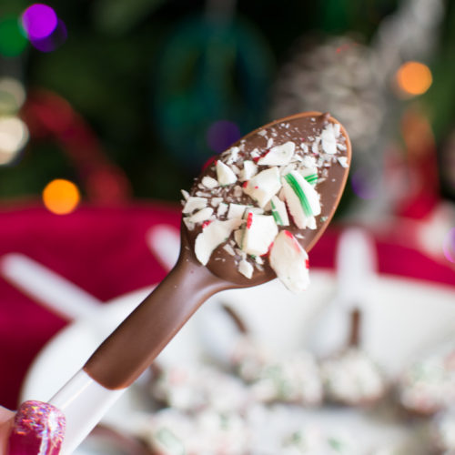Close up of one Chocolate Candy Cane Coffee Spoon