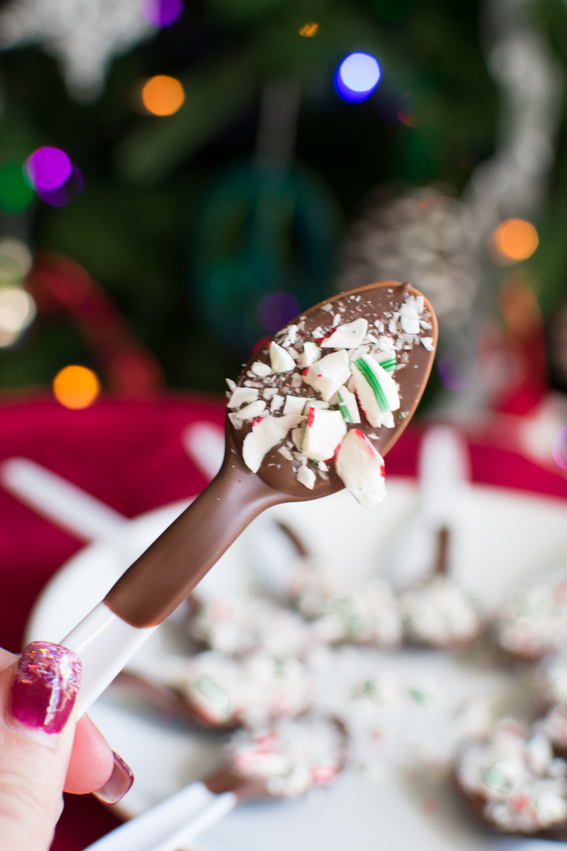 Close up of one Chocolate Candy Cane Coffee Spoon