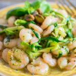 Close up of Quick Shrimp Pesto Zoodles on a plate