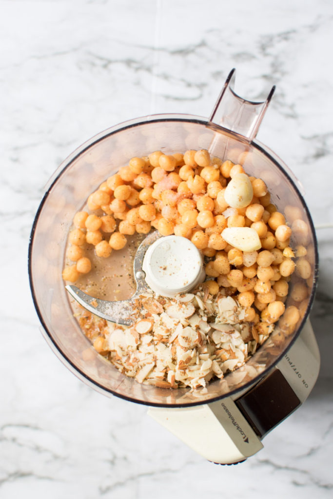 Almond Hummus ingredients in food processor