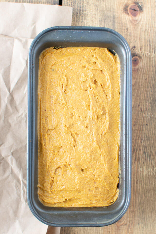 pumpkin cheesecake bread ready to be baked