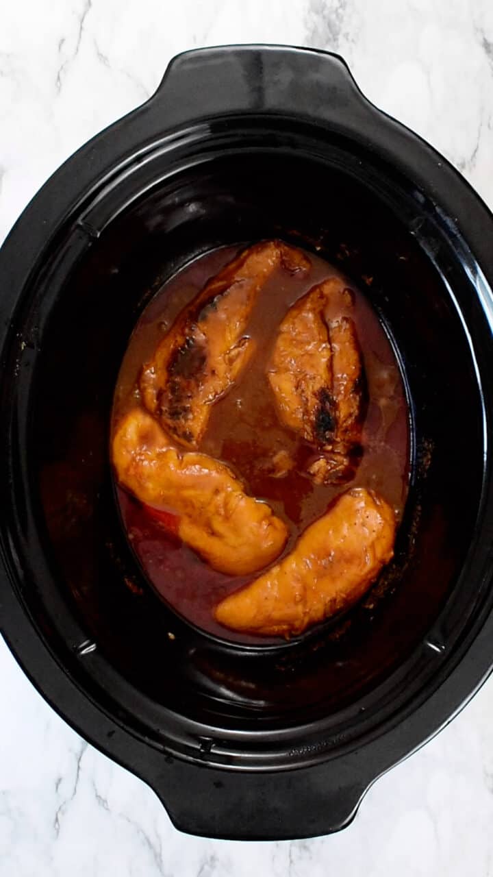 chicken has finished cooking in slow cooker