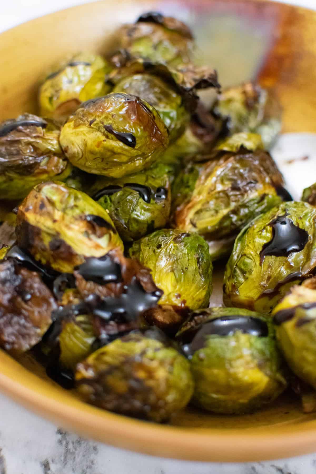 cooked Brussels sprouts with balsamic glaze