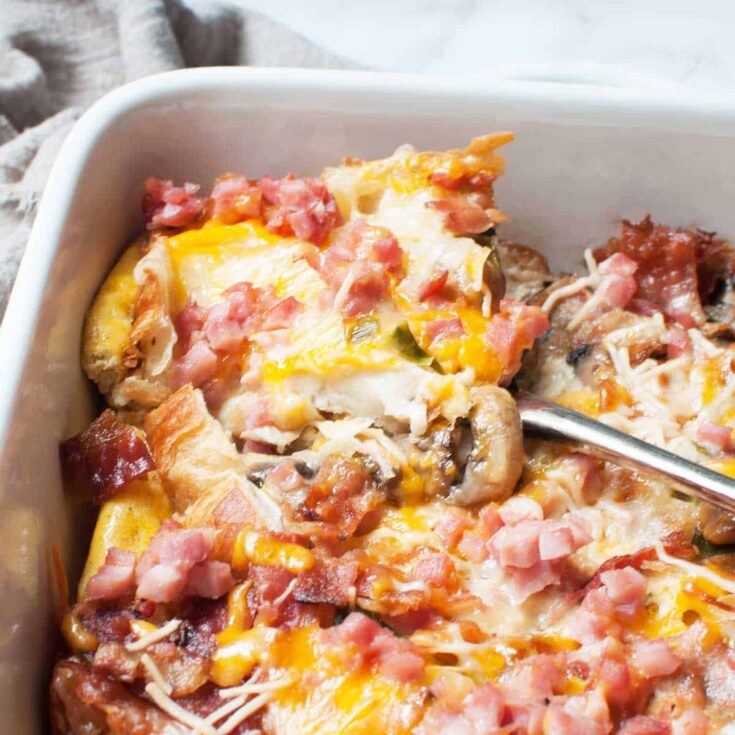 Image for Savory Croissant Breakfast Casserole {overnight prep friendly recipe}