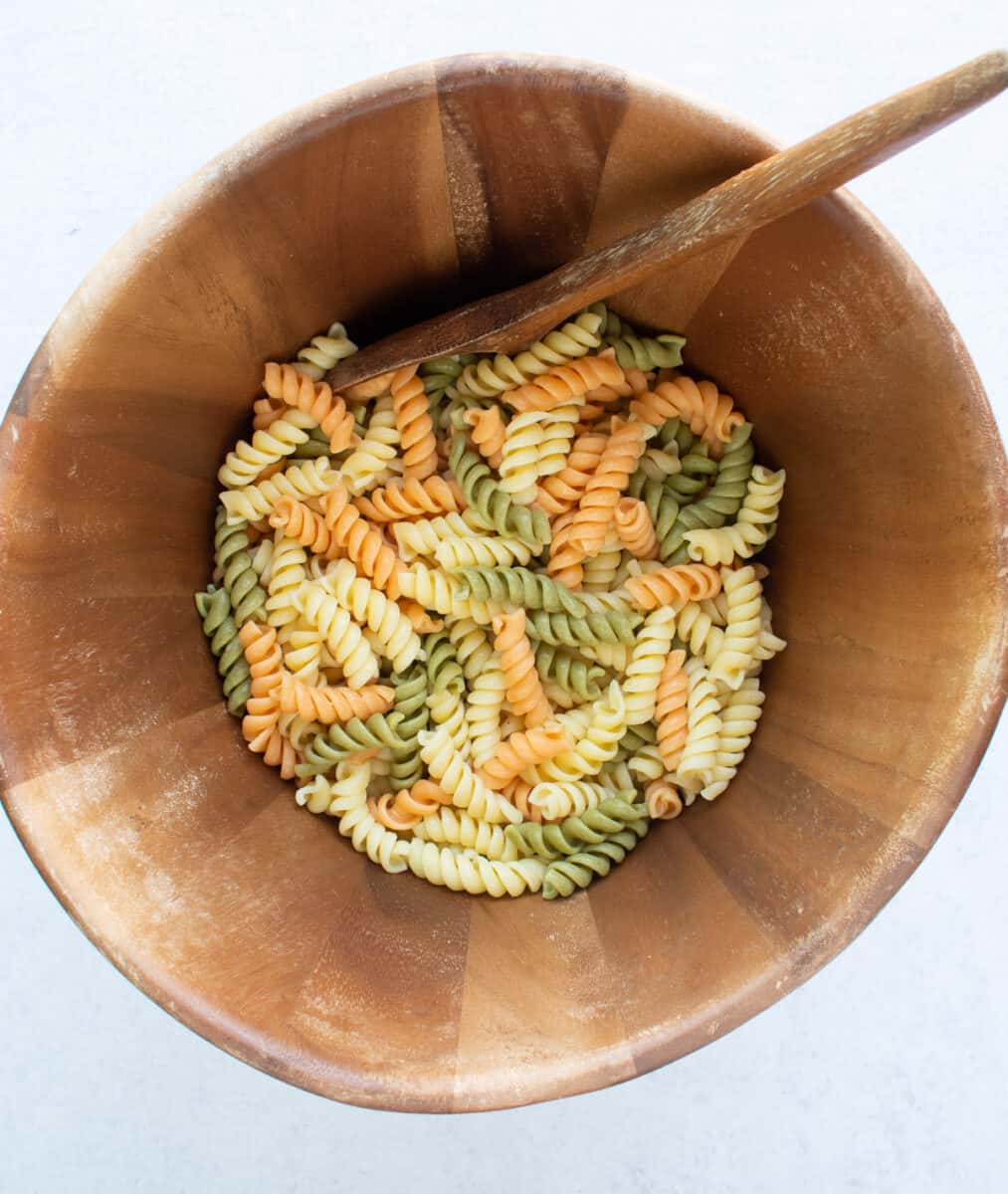 cooked pasta in a large bowl