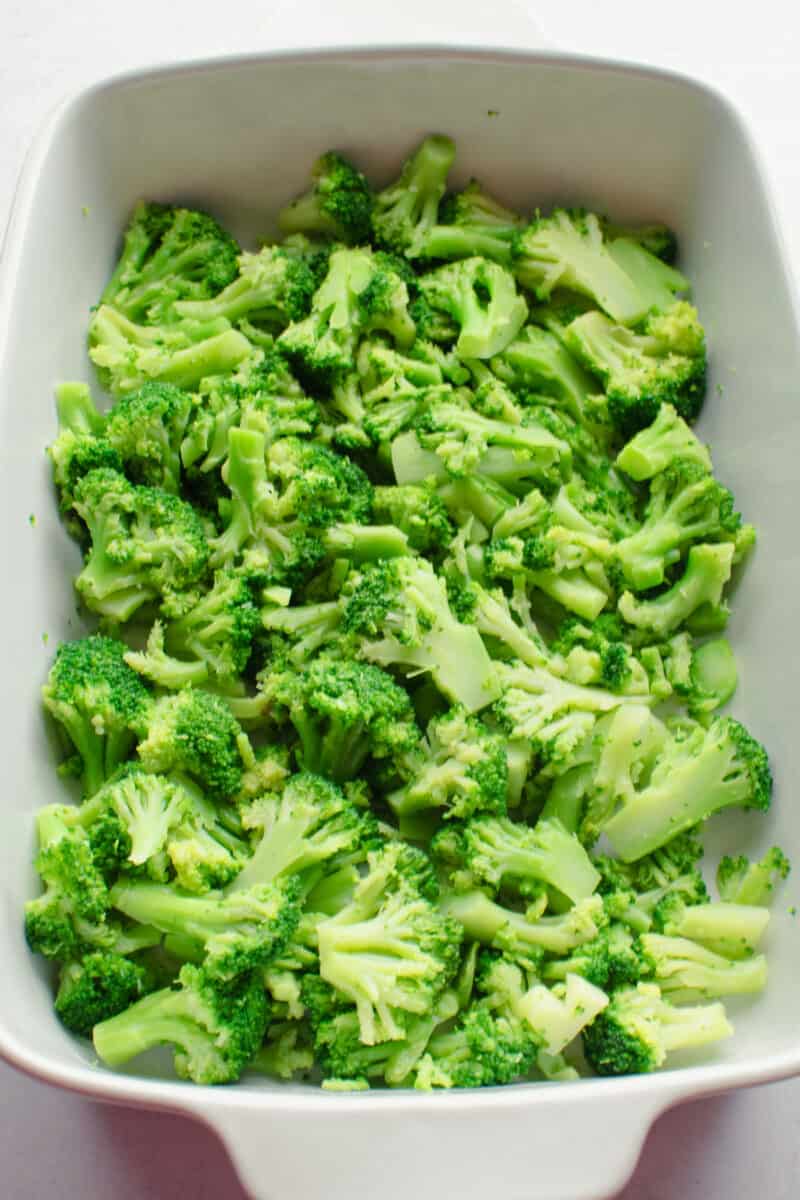 broccoli florets in baking dish