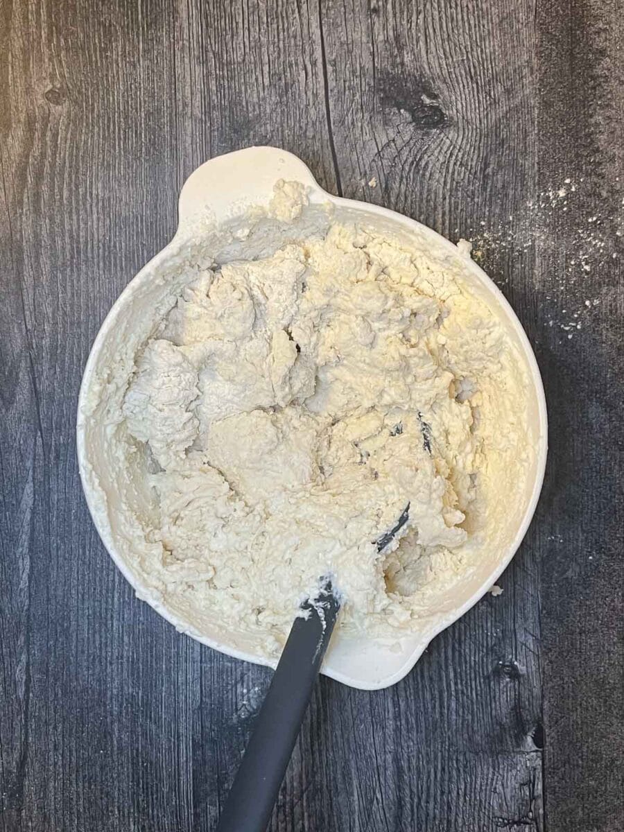 bagel dough mixed in bowl
