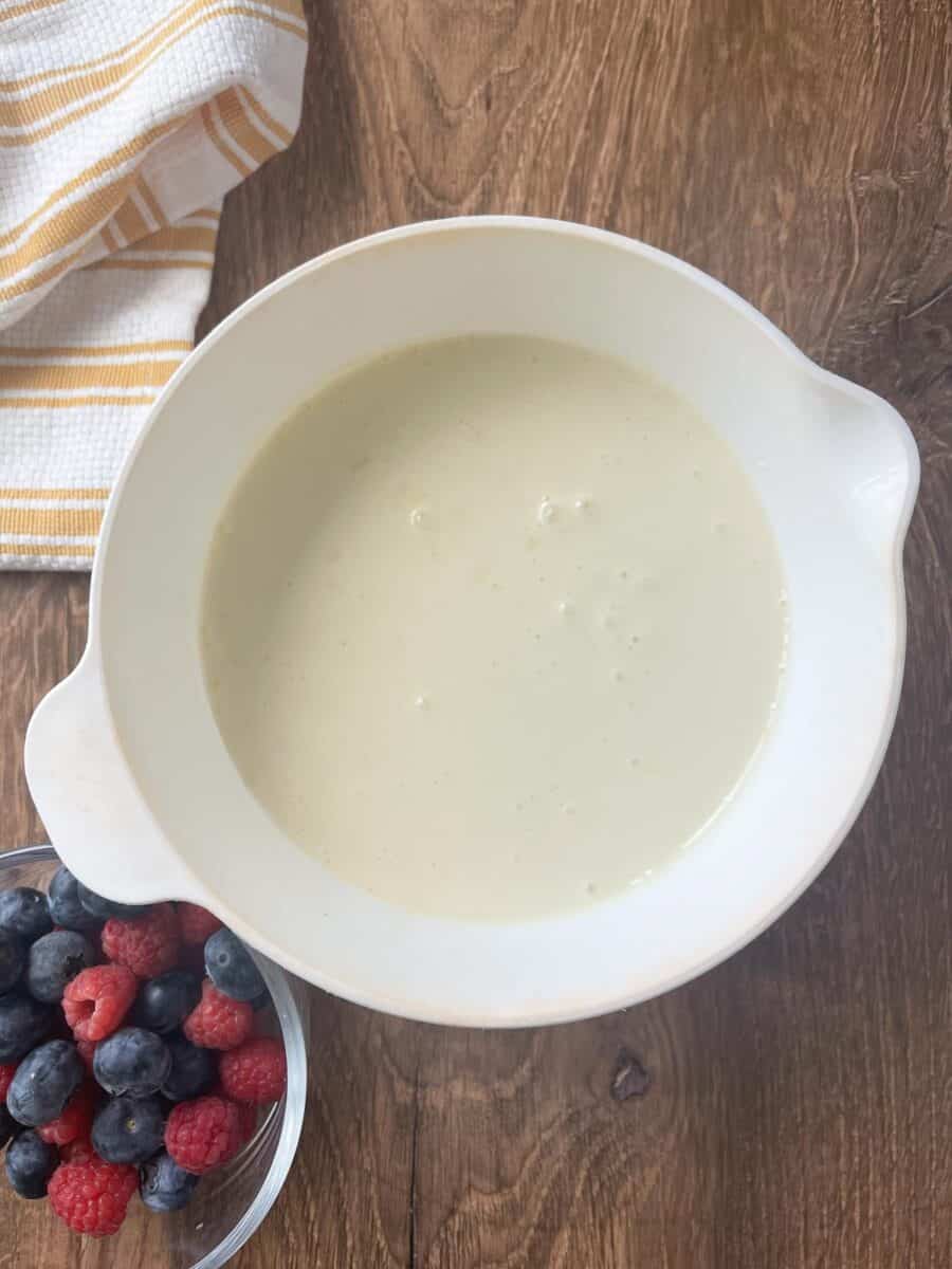 blended cheesecake mixture in a bowl