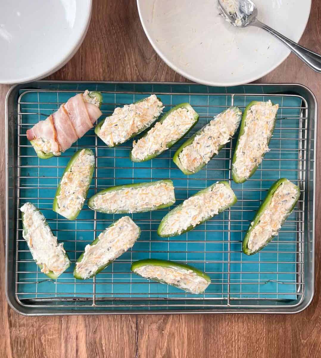 overhead view of jalapeños stuffed with cheese